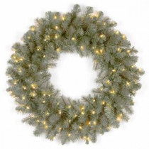 National Tree Company 24 in. Downswept Douglas Blue Artificial Wreath with Clear Lights-PEDDB1-312-24W1 300182948