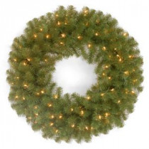 National Tree Company 24 in. North Valley Spruce Artificial Wreath with Battery Operated Dual Color LED Lights-NRV7-300D-24WB1 206186359