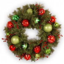 National Tree Company 24 in. Unlit Red and Green Ornament Artificial Wreath-DC3-170-24W 206084820
