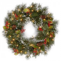 National Tree Company 24 in. Wintry Pine Artificial Wreath with Battery Operated Warm White LED Lights-WP1-300L-24W-B1 300182769