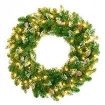 National Tree Company 30 in. Crystal Spruce Artificial Wreath with Glittered Tips, Pine Cone, 100 Clear Lights-CRY10-300-30W 204248679