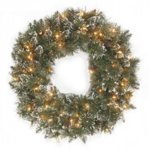 National Tree Company 30 in. Glittery Bristle Pine Artificial Wreath with Clear Lights-GB3-300-30W-1 300182823