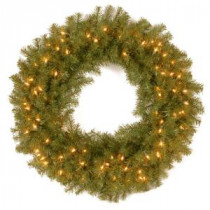 National Tree Company 30 in. Norwood Fir Artificial Wreath with Clear Lights-NF-30WLO-1 300182906