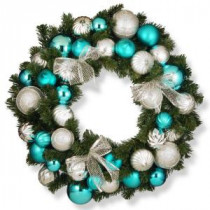 National Tree Company 30 in. Silver and Blue Ornament Artificial Wreath-RAC-16003 300154641