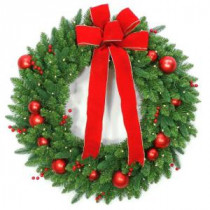 National Tree Company 36 in. Battery Operated Mixed Fir Artificial Wreath with 100 Clear LED Lights-DC3-186-36WB-1 206084828