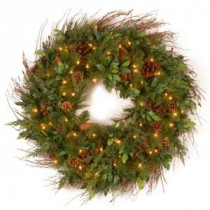 National Tree Company 36 in. Decorative Collection Juniper Mix Pine Artificial Wreath with Warm White LED Lights-DC13-113L-36W-S 300154669