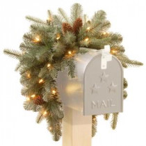 National Tree Company 36 in. Frosted Arctic Spruce Mailbox Swag with Battery Operated Warm White LED Lights-PEFA1-307-3M-B1 300487246