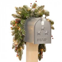 National Tree Company 36 in. Glittery Mountain Spruce Mailbox Swag with Battery Operated Warm White LED Lights-GLM1-300-3M-B1 300487249