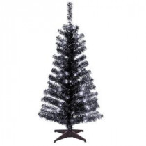 National Tree Company 4 ft. Black Tinsel Artificial Christmas Tree with Clear Lights-TT33-304-40 300487966