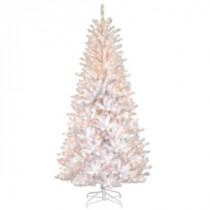 National Tree Company 7.5 ft. Dunhill White Iridescent Artificial Christmas Slim Fir Tree with Clear Lights-DUWI1-302-75 300443180
