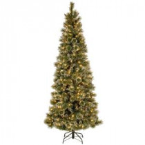 National Tree Company 7.5 ft. Glittery Bristle Pine Slim Artificial Christmas Tree with Warm White LED Lights-GB3-319-75 207183175