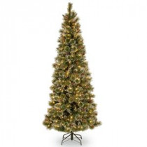National Tree Company 7.5 ft. Glittery Bristle Slim Pine Artificial Christmas Tree with Clear Lights-GB3-304-75 207183174