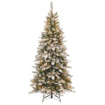 National Tree Company 7.5 ft. Snowy Mountain Pine Slim Pine Artificial Christmas Tree with Clear Lights-SMT-304-75 207183329