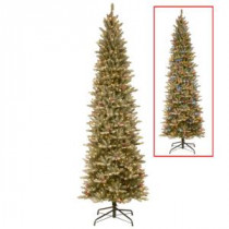 National Tree Company 9 ft. PowerConnect Frosted Mountain Fir Artificial Christmas Slim Tree with Dual Color LED Lights-DUF3-301PD-90M 300443212
