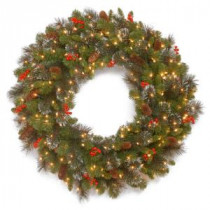 National Tree Company Crestwood Spruce 30 in. Artificial Wreath with Battery Operated Warm White LED Lights-CW7-309L-30W-B1 300182790