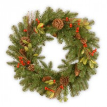 National Tree Company Decorative Collection Berry Leaf 24 in. Artificial Wreath-DC3-184-24W-1 300182797