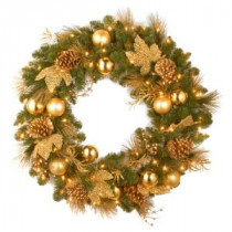 National Tree Company Decorative Collection Elegance Spruce 24 in. Artificial Wreath with Battery Operated Warm White LED Lights-DC13-109-24W/B 300182768