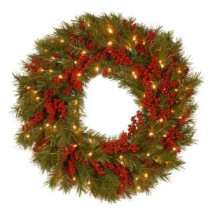 National Tree Company Decorative Collection Valley Pine 24 in. Artificial Wreath with Battery Operated Warm White LED Lights-DC13-157-24WB-1 300182760