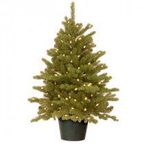 National Tree Company Feel-Real Hampton Spruce Small Wrapped 3 ft. Artificial Tree in Growers Pot with 100 Clear Lights-PEHA3-306-30 207183265