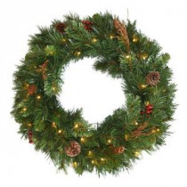 National Tree Company Glistening Pine 24 in. Artificial Wreath with Battery Operated Warm White LED Lights-GN19-300-24W-B1 300154640