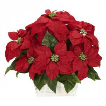 Nearly Natural 16.5 in. H Red Poinsettia with White Wash Planter Silk Arrangement-1262 203141462
