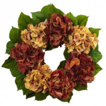 Nearly Natural 24 in. Autumn Hydrangea Artificial Wreath-4898 206733642