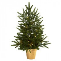 Nearly Natural 2.5 ft. Artificial Christmas Tree with Golden Planter and Clear Lights-5370 204688160