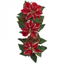 Nearly Natural 25 in. Poinsettia, Pine Cone and Burlap Teardrop-4872 206585515