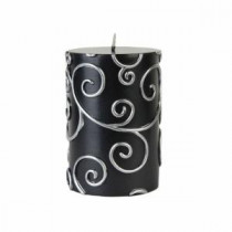 Zest Candle 3 in. x 4 in. Black Scroll Pillar Candle Bulk (12-Case)-CPS-001_12 203363188