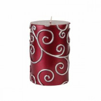 Zest Candle 3 in. x 4 in. Red Scroll Pillar Candle Bulk (12-Case)-CPS-003_12 203363190