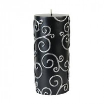 Zest Candle 3 in. x 6 in. Black Scroll Pillar Candle Bulk (12-Case)-CPS-002_12 203363189